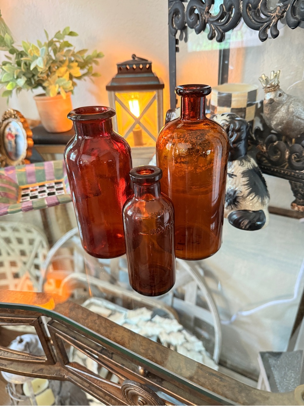 Antique Amber Glass Apothecary Bottle Trio - Picture 5 of 17